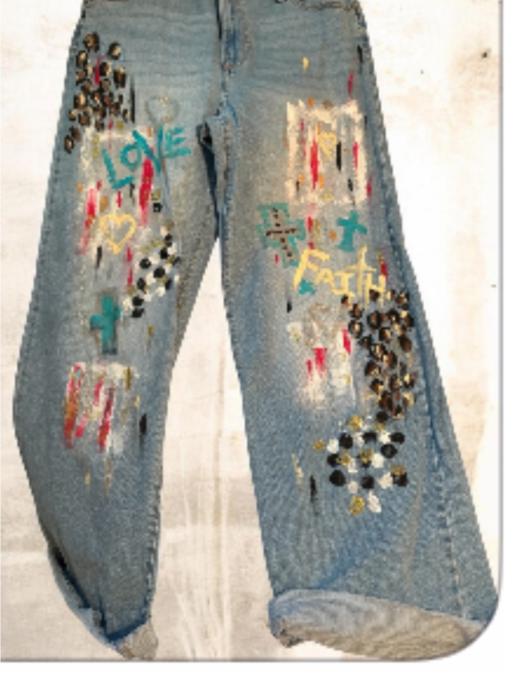 Light Wash Blue Painted & Embellished Women's Jeans
